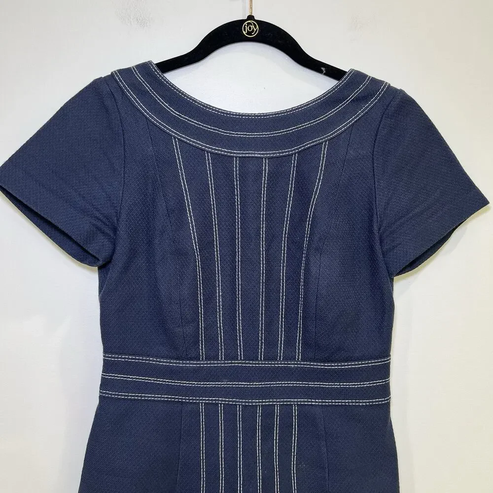 Boden Kitty Sheath Textured Midi Dress Size‎ U.S. 2R UK 6R Navy